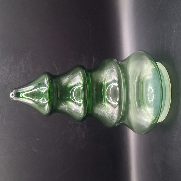 Holiday Vintage Green Glass Christmas Tree Shaped Jar Candy Nut Dish